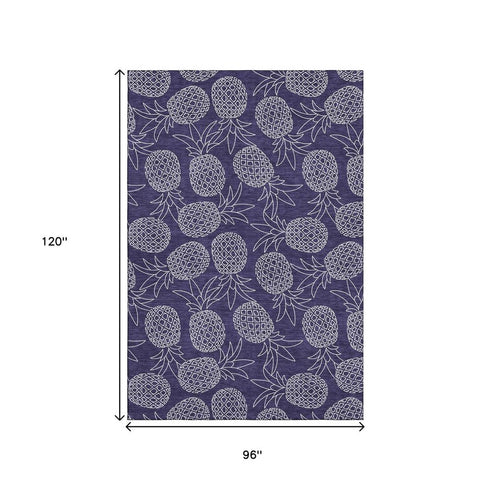 8' X 10' Blue And Ivory Botanical Leaves Washable Area Rug With UV Protection