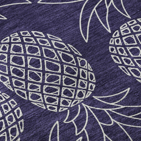 8' X 10' Blue And Ivory Botanical Leaves Washable Area Rug With UV Protection