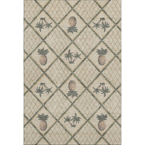 8' X 10' Beige Gold And Gray Botanical Leaves Washable Area Rug With UV Protection