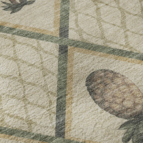 8' X 10' Beige Gold And Gray Botanical Leaves Washable Area Rug With UV Protection