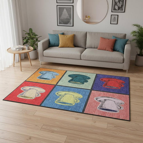 5' X 8' Blue Orange And Red Geometric Washable Area Rug With UV Protection