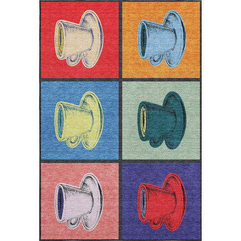9' X 12' Blue Orange And Red Geometric Washable Area Rug With UV Protection