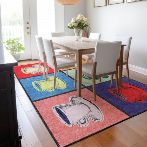 9' X 12' Blue Orange And Red Geometric Washable Area Rug With UV Protection