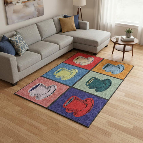 9' X 12' Blue Orange And Red Geometric Washable Area Rug With UV Protection