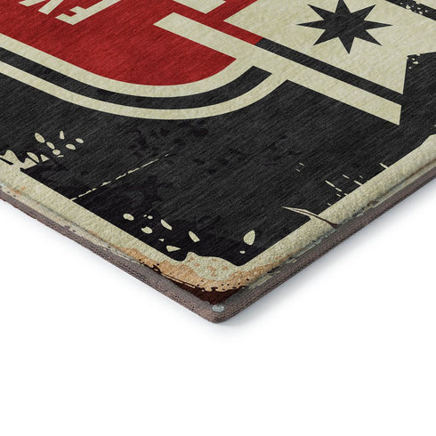 5' X 8' Midnight Red And Ivory Geometric Washable Area Rug With UV Protection
