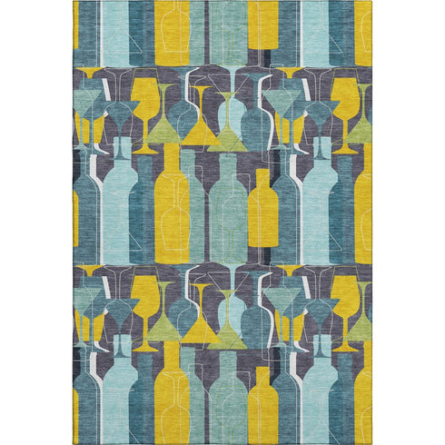 9' X 12' Blue Yellow And Green Geometric Washable Area Rug With UV Protection