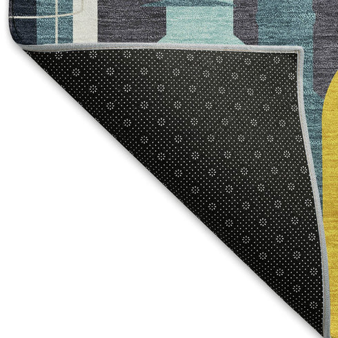 9' X 12' Blue Yellow And Green Geometric Washable Area Rug With UV Protection