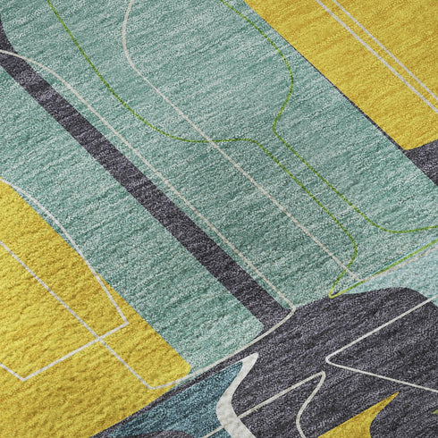 9' X 12' Blue Yellow And Green Geometric Washable Area Rug With UV Protection