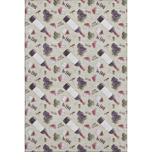 8' X 10' Ivory Purple And Green Geometric Washable Area Rug With UV Protection