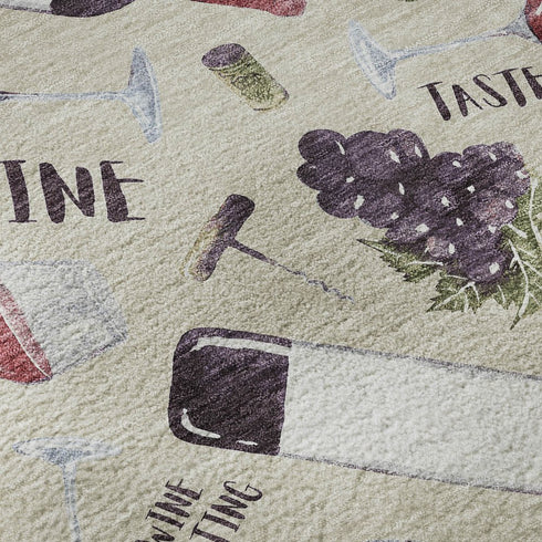 8' X 10' Ivory Purple And Green Geometric Washable Area Rug With UV Protection