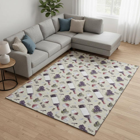 8' X 10' Ivory Purple And Green Geometric Washable Area Rug With UV Protection