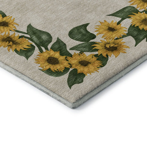 8' X 10' Yellow Green And Ivory Geometric Washable Area Rug With UV Protection
