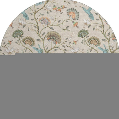 8' Beige Blue And Peach Geometric Washable Round Rug With UV Protection