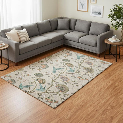 8' X 10' Beige Blue And Peach Geometric Washable Area Rug With UV Protection
