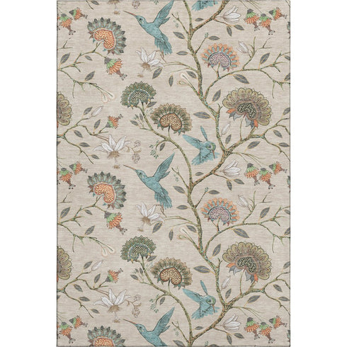 9' X 12' Beige Blue And Peach Geometric Washable Area Rug With UV Protection