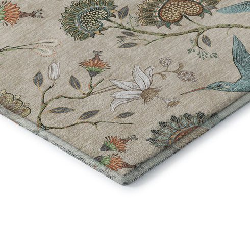 9' X 12' Beige Blue And Peach Geometric Washable Area Rug With UV Protection