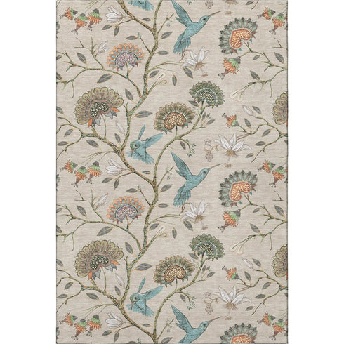 9' X 12' Beige Blue And Peach Geometric Washable Area Rug With UV Protection