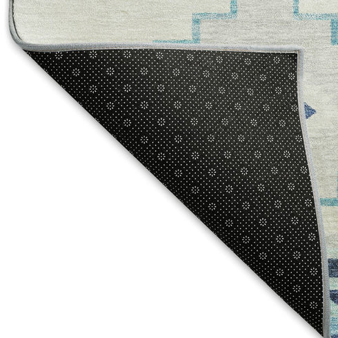 5' X 8' Blue And Ivory Geometric Washable Area Rug With UV Protection