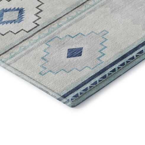5' X 8' Blue And Ivory Geometric Washable Area Rug With UV Protection