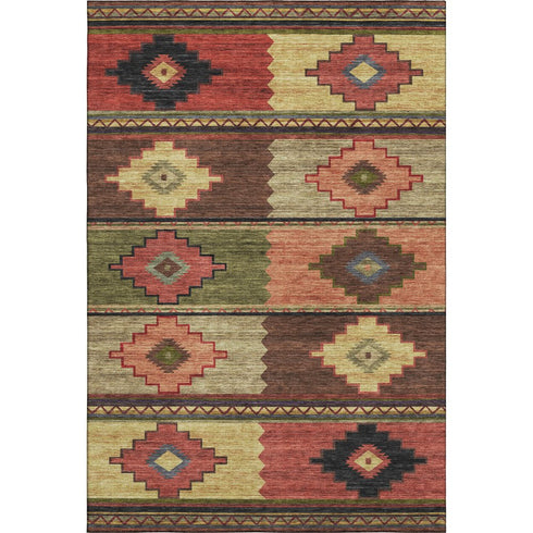 5' X 8' Rust Green And Gold Geometric Washable Area Rug With UV Protection