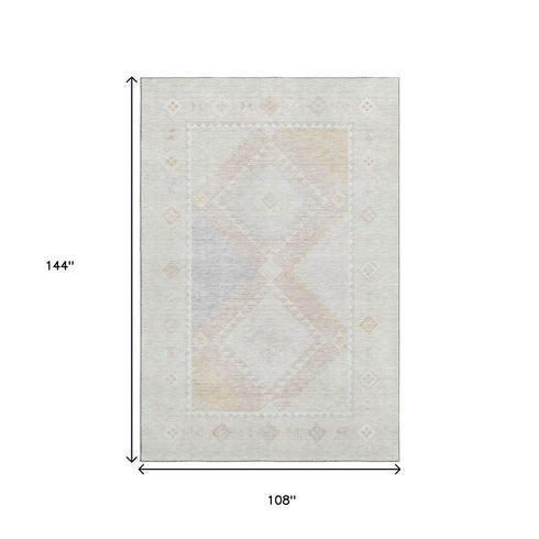 9' X 12' Gray And Ivory Geometric Washable Area Rug With UV Protection