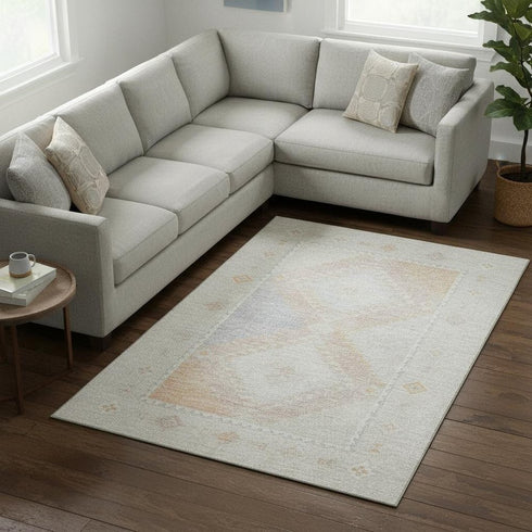 9' X 12' Gray And Ivory Geometric Washable Area Rug With UV Protection