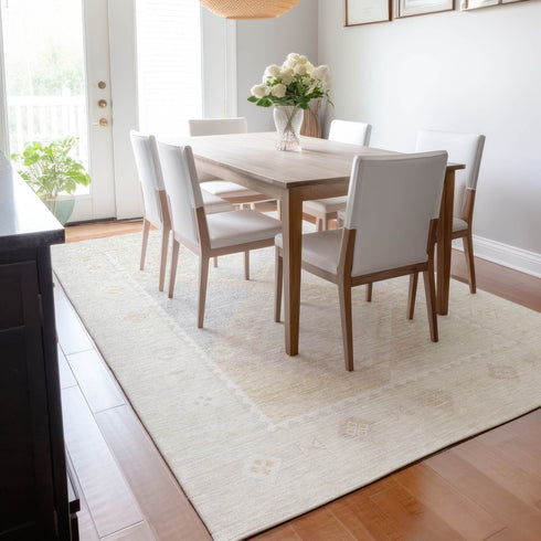 9' X 12' Gray And Ivory Geometric Washable Area Rug With UV Protection
