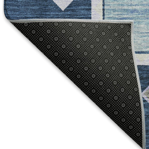 5' X 8' Blue And Ivory Geometric Washable Area Rug With UV Protection