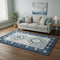 5' X 8' Blue And Ivory Geometric Washable Area Rug With UV Protection