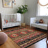 9' X 12' Brown Green And Rust Geometric Washable Area Rug With UV Protection