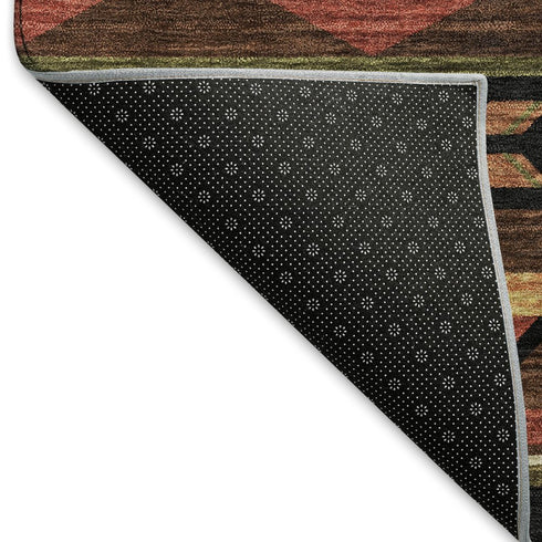 9' X 12' Brown Green And Rust Geometric Washable Area Rug With UV Protection