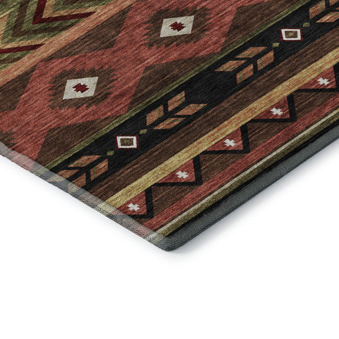 9' X 12' Brown Green And Rust Geometric Washable Area Rug With UV Protection
