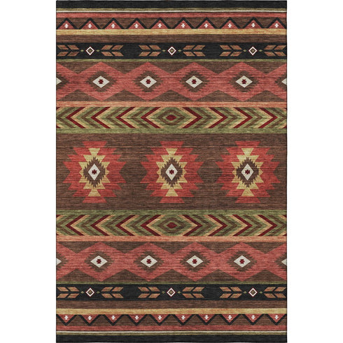 9' X 12' Brown Green And Rust Geometric Washable Area Rug With UV Protection