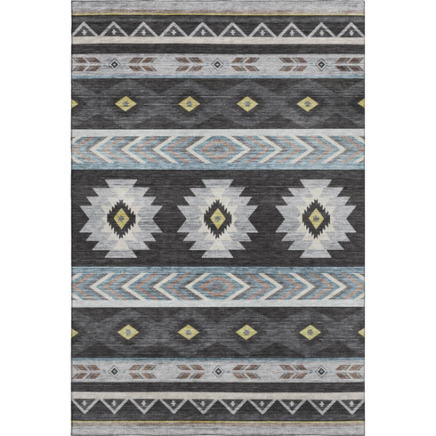 5' X 8' Midnight Gold And Ivory Geometric Washable Area Rug With UV Protection