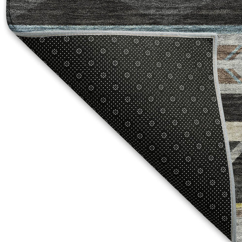 5' X 8' Midnight Gold And Ivory Geometric Washable Area Rug With UV Protection