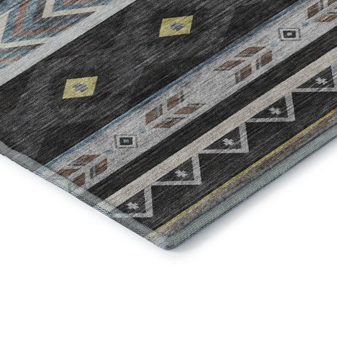 5' X 8' Midnight Gold And Ivory Geometric Washable Area Rug With UV Protection