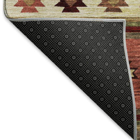 5' X 8' Cinnamon Ivory And Beige Geometric Washable Area Rug With UV Protection