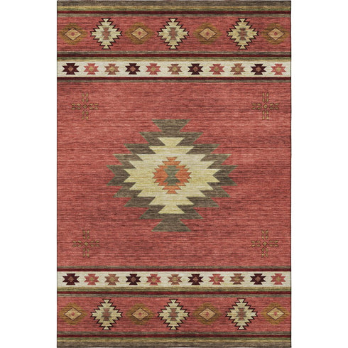 5' X 8' Cinnamon Ivory And Beige Geometric Washable Area Rug With UV Protection