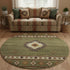 8' Green Beige And Brown Geometric Washable Round Rug With UV Protection