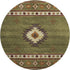 8' Green Beige And Brown Geometric Washable Round Rug With UV Protection