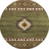 8' Green Beige And Brown Geometric Washable Round Rug With UV Protection