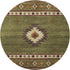 8' Green Beige And Brown Geometric Washable Round Rug With UV Protection