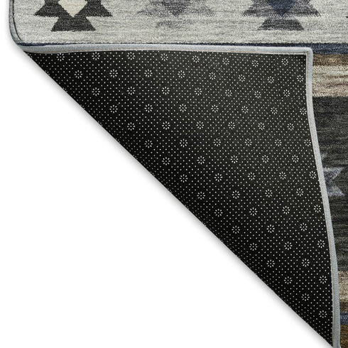5' X 8' Midnight Ivory And Beige Geometric Washable Area Rug With UV Protection