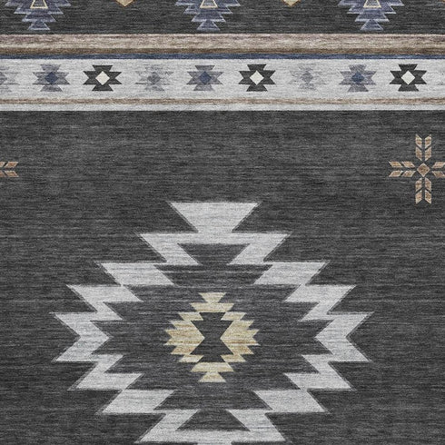 5' X 8' Midnight Ivory And Beige Geometric Washable Area Rug With UV Protection