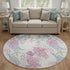 8' Raspberry Ivory And Blue Geometric Washable Round Rug With UV Protection