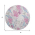 8' Raspberry Ivory And Blue Geometric Washable Round Rug With UV Protection