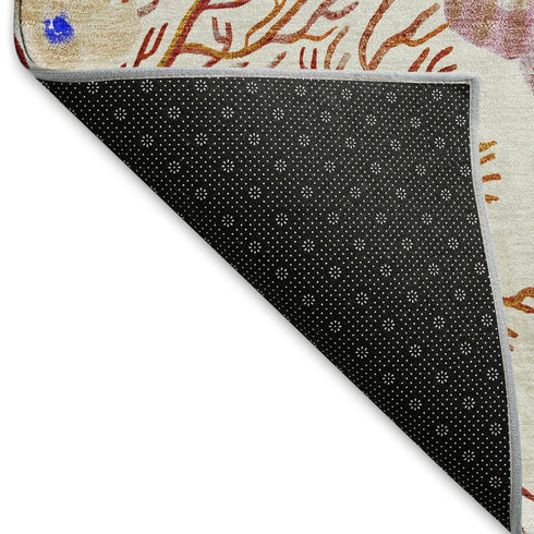 5' X 8' Cinnamon Ivory And Plum Geometric Washable Area Rug With UV Protection