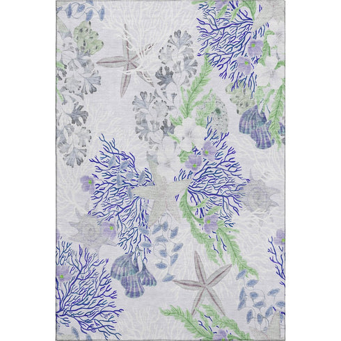 9' X 12' Blue Ivory And Lime Green Geometric Washable Area Rug With UV Protection