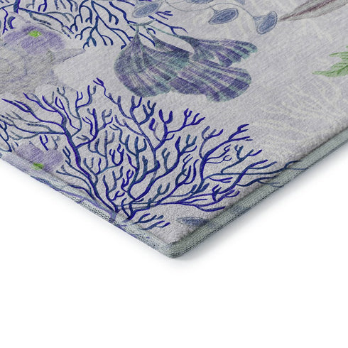 9' X 12' Blue Ivory And Lime Green Geometric Washable Area Rug With UV Protection