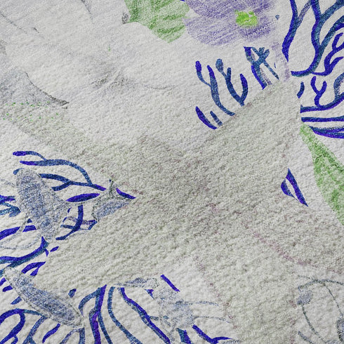 9' X 12' Blue Ivory And Lime Green Geometric Washable Area Rug With UV Protection
